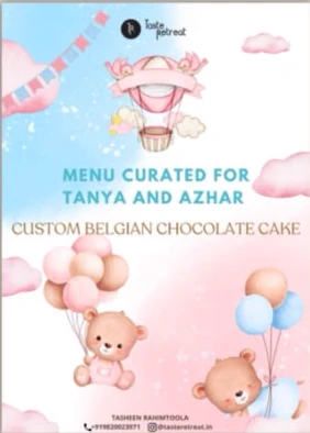 Taste Retreat celebration menu card with balloons